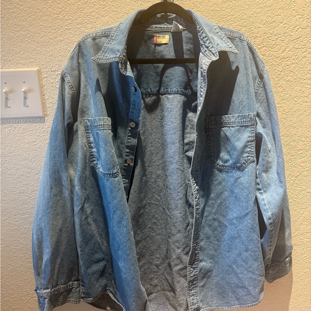 Blue Levi’s Red Tab Denim Button-Up Shirt with sun bleach spots